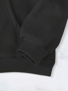 SHEIN EZwear Heart & Letter Graphic Kangaroo Pocket Drawstring Hoodie - Black - View 3