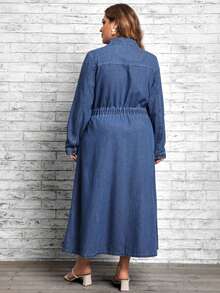 SHEIN LUNE Plus Button Front Denim Dress - Medium Wash - View 2