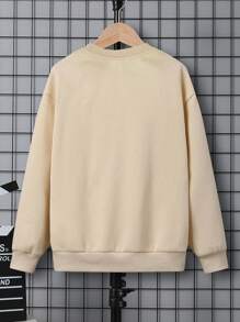 SHEIN Tween Boy Astronaut & Letter Graphic Thermal Lined Pullover - Khaki - View 2