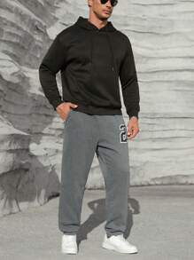 Aesthetic Post--Men Plus Letter Graphic Drawstring Waist Sweatpants - Dark Grey - View 6