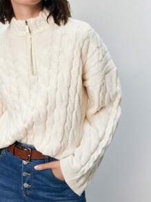 SHEIN Frenchy Jersey tejido de cable de hombros caídos - Albaricoque - Ver 9