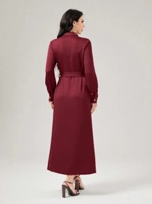 Mulvari Two Tone Belted Shirt Dress - Burgundy - View 2