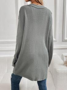 SHEIN LUNE Solid Drop Shoulder Duster Cardigan - Grey - View 2