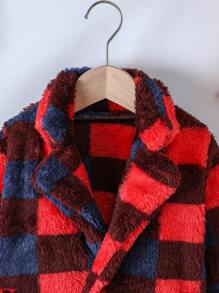 女嬰大方格圖案絨布外套 - 紅色 - 查看 4