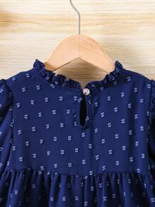 Cô Gái Trẻ Chấm Swiss Tay áo loe Lá sen tỉa Đầm - Màu xanh hải quân - Xem 8