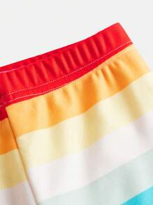 SHEIN Young Girl Rainbow Striped Print Leggings - Hot Pink - View 4