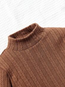 SHEIN Young Boy Mock Neck Sweatshirt & Plaid Print Pants - Brown - View 3