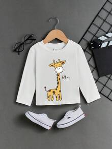 男嬰長頸鹿&字母圖案T恤 - 白色 - 查看 3