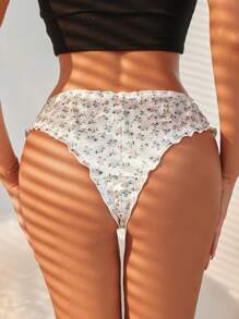 SHEIN 3pack Ditsy Floral Print Lettuce Trim Panty - Multicolor - View 2