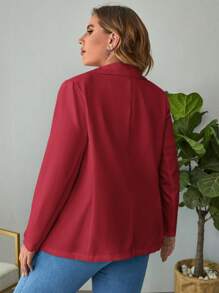 SHEIN Essnce 大碼西裝領單釦西裝外套 - 酒紅色 - 查看 2