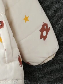 Young Boy Bear Print Raglan Sleeve Hooded Padded Coat Without Sweater - Apricot - View 4