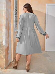SHEIN Clasi Plus Solid Lantern Sleeve Smock Dress - Light Grey - View 2