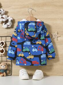SHEIN 中性宝宝可爱卡通汽车图案连帽夹克带保暖内衬 - 彩色 - 查看 2