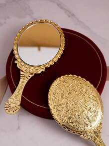 Gương có tay cầm sang trọng hình elip cổ điển phong cách châu Âu - Vàng - Vàng - Xem 1