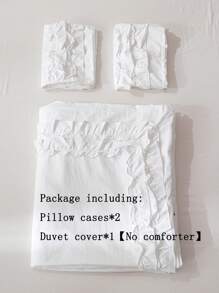 3件套白色荷叶边被套组，波西米亚农舍风格床上用品，包含1个被套和2个枕套，柔软超细纤维材质，适合学生使用 - 白色 - 查看 8