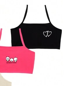SHEIN 4 件套 Tween 女童卡通印花休闲无钢圈文胸 - 彩色 - 查看 3
