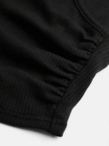 青少年女孩素色圍裹細節T恤 - 黑色 - 查看 4