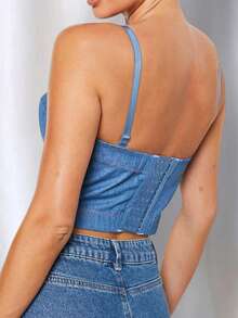 Bustier Crop Denim Cami Top - Light Wash - View 2