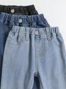 SHEIN 3入組寶寶男童實色牛仔褲，具有斜口袋 - 彩色 - 查看 7