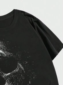 ROMWE MEN Goth Hombres Calavera Impresa Camiseta - Negro - Ver 3
