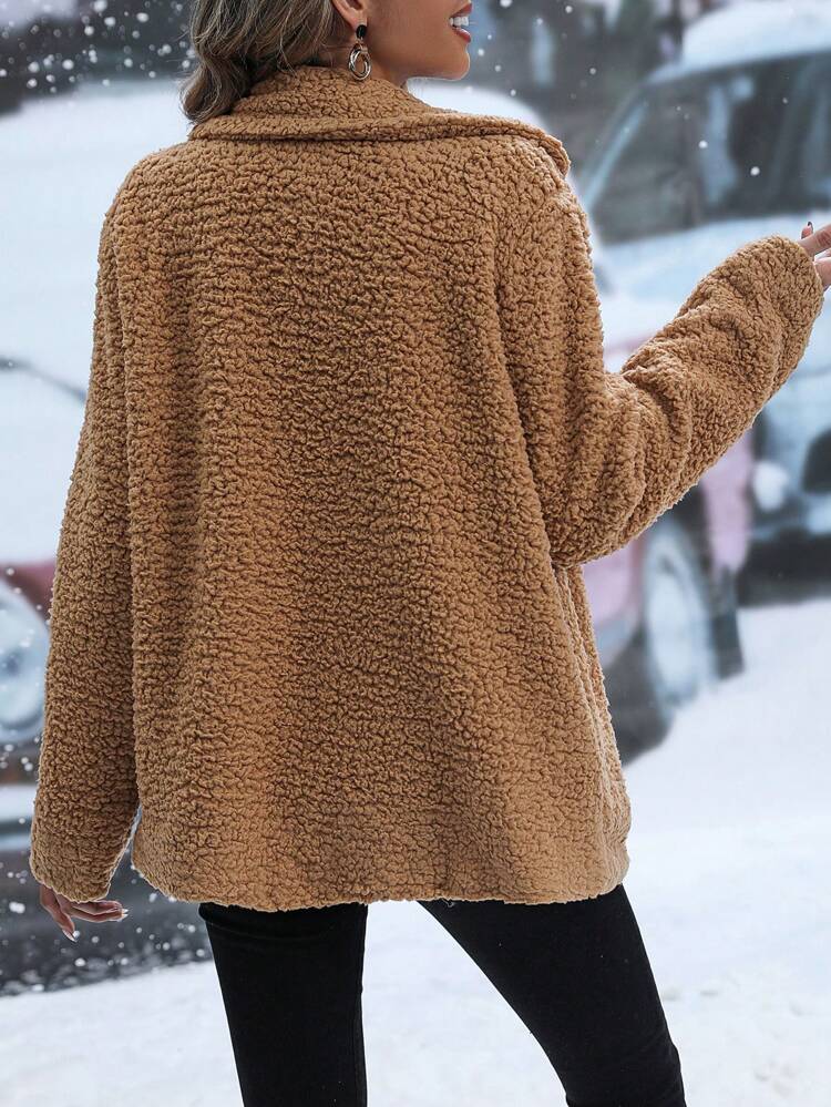 Asymmetrical Zip Up Teddy Coat Fall Cloth For Women