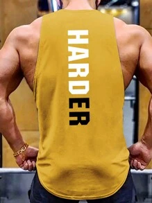 Manfinity Sport PWRUP 男友风格男士字母图案运动背心 运动上衣 健身上衣 透气