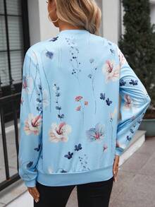 SHEIN LUNE Floral Print Zip Up Bomber Jacket - Blue - View 2