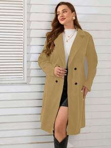 SHEIN Clasi Plus Lapel Neck Double Breasted Overcoat