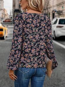 SHEIN LUNE Floral Print Lantern Sleeve Blouse - Multicolor - View 2