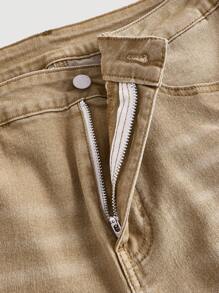 SHEIN MOD 大碼破洞牛仔喇叭褲 - 卡其色 - 查看 4