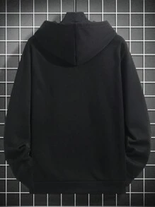 Manfinity Homme Lỏng lẻo phù hợp Nam Đồ họa Khẩu hiệu Hoodie Với Túi kangaroo Và Dây rút - màu đen - Xem 2