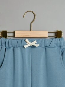SHEIN 男大童腰上打結闊腿衛褲 - 藍色 - 查看 3