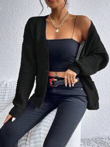 EMERY ROSE Double Pocket Drop Shoulder Cardigan - Black - View 4