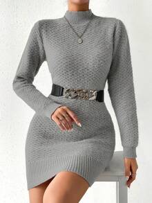 Chiquease 小高領緊身毛衣洋裝 - 灰色 - 查看 6