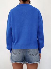 Cloudara Jersey unicolor de hombros caídos - Azul - Ver 2