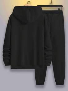 Manfinity LEGND 男士連帽衫和長褲套裝,帶有字母印花 - 黑色 - 查看 2