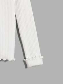 SHEIN EZwear Jersey de cuello alto ribete en forma de lechuga tejido de canalé - Blanco - Ver 4