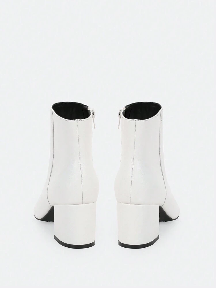 Women's Fashion Minimalist White Pointed Toe Chunky Heel Ankle Boots For Christmas