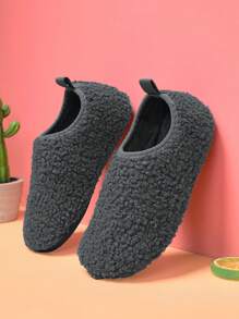 冬天室內柔軟的濃烈香調易於套上和時髦平底拖鞋適用於嬰兒 - 深灰色 - 查看 5