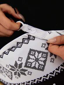 SHEIN Maternity Adjustable Waist Christmas Print Leggings - Black and White - View 5