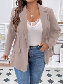 SHEIN Franclia Plus Lapel Neck Single Button Blazer - Apricot - View 5