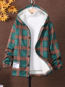Tween Boy Plaid Thermal Lined Hooded Coat Without Sweater - Multicolor - View 1
