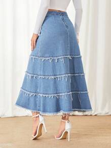 SHEIN Privé Cao eo Xén Thô Váy Denim - Rửa nhẹ - Xem 2