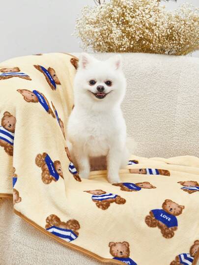 PETSIN Manta de mascota amarillo dulce oso con estampado cálido