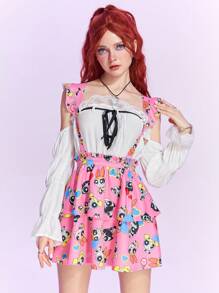 The Powerpuff Girls | ROMWE Falda pichi con estampado de dibujos animados ribete con fruncido - Multicolor - Ver 3