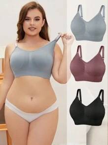 Women's Plus Size Casual Comfy Knitted Fabric Plain Bra With Slight Stretch - Multicolor - View 4