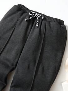 SHEIN Young Boy Letter Patched Drawstring Waist Sweatpants - Black - View 3