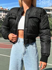 EURMUSE Women's Fashionable Zip-Up Padded Coat, Winter - Black - View 3