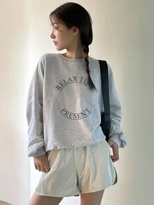 DAZY Letter Graphic Drop Shoulder Oversized Pullover - Grey - View 4