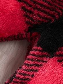 女嬰格紋印花補丁細節連帽衫和褲子 - 酒紅色 - 查看 7